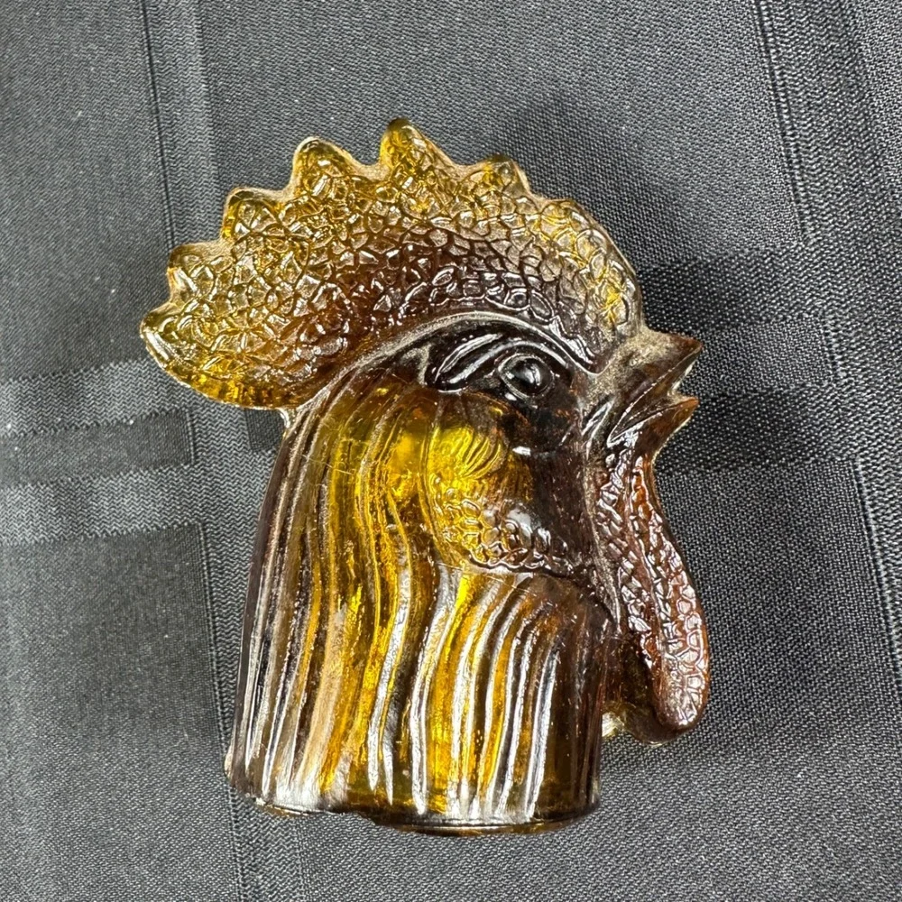 Vintage Amber Glass Rooster Decanter Figurine Mid Century Farmhouse Decor 12.5in
